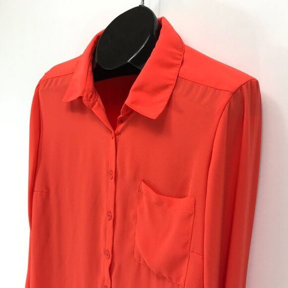 Torrid Lizzie Georgette Button-Up Long Sleeve Shirt Women's Plus 1/1X Orange - Picture 3 of 13